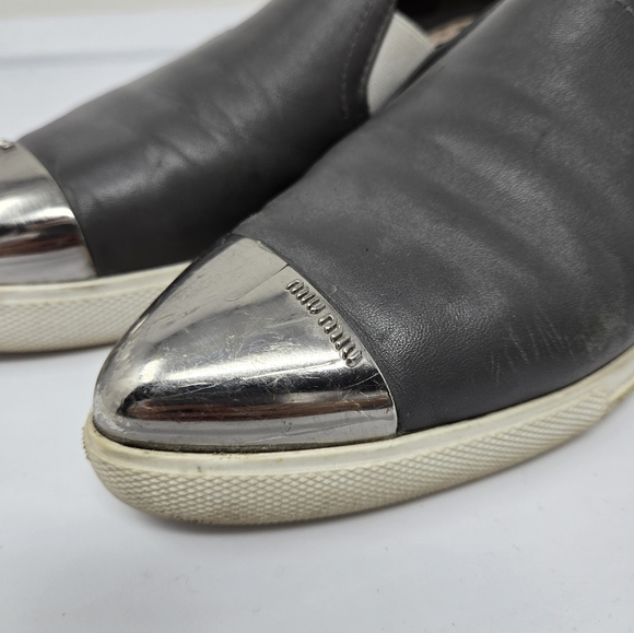 Miu Miu Metal Capped Toe Leather Sneakers Size 37 - Picture 3 of 14
